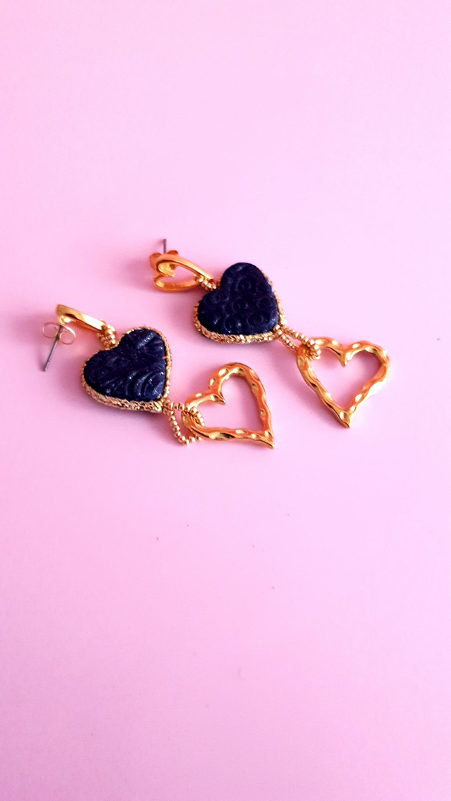 Boucles d'oreilles Coups de coeur bleu nuit et doré