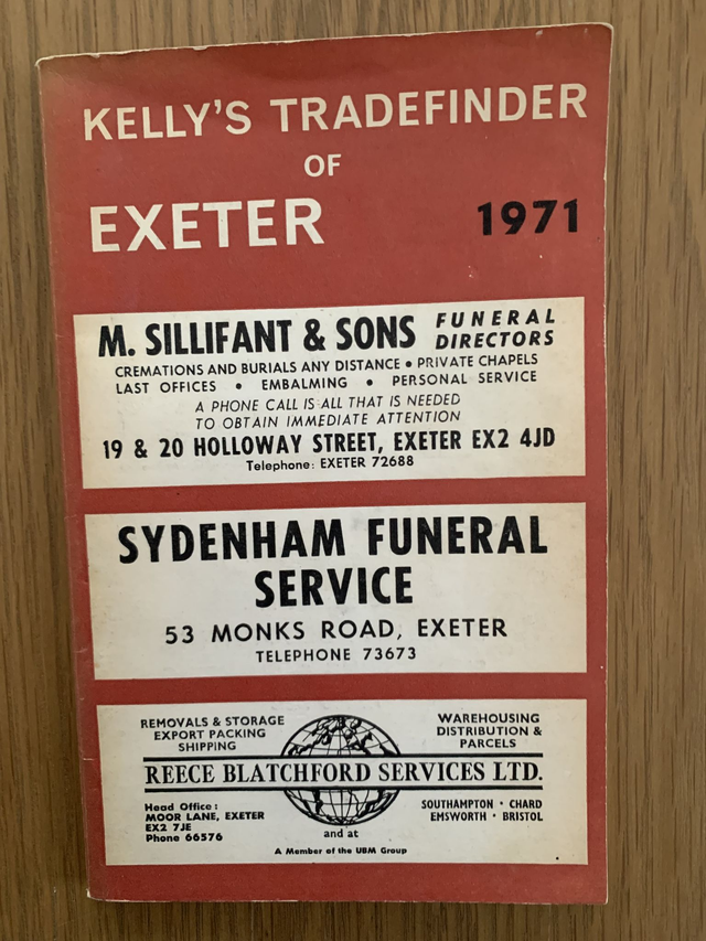 Kelly's Tradefinder Of Exeter, Devon 1971 Shops Services Professions History
