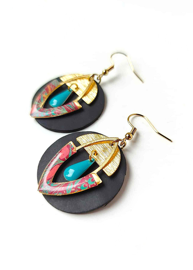 Boucles d&#039;oreilles Upcyclées en Chambre à Air et Papier Recyclés - Bohèmes 