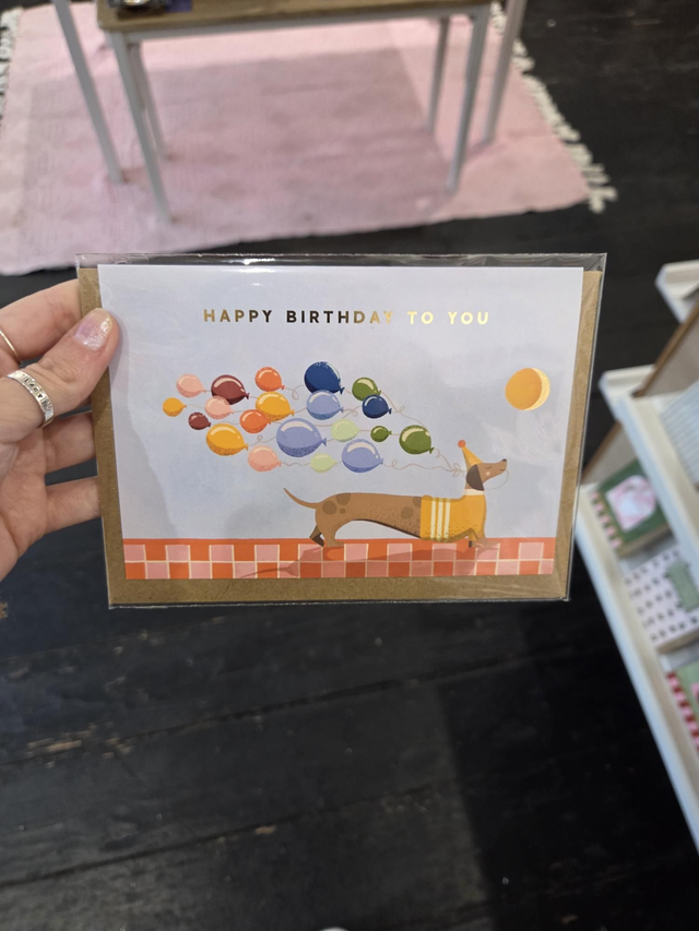 Birthday Dachshund Dog Gold Foil Greetings Card - EV-028