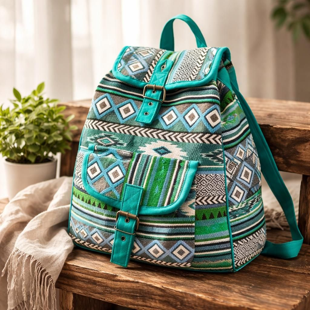 "Turquoise" - Sac à dos jacquard BH-013