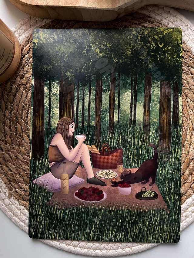 Illustration A4 - Pique nique dans les bois