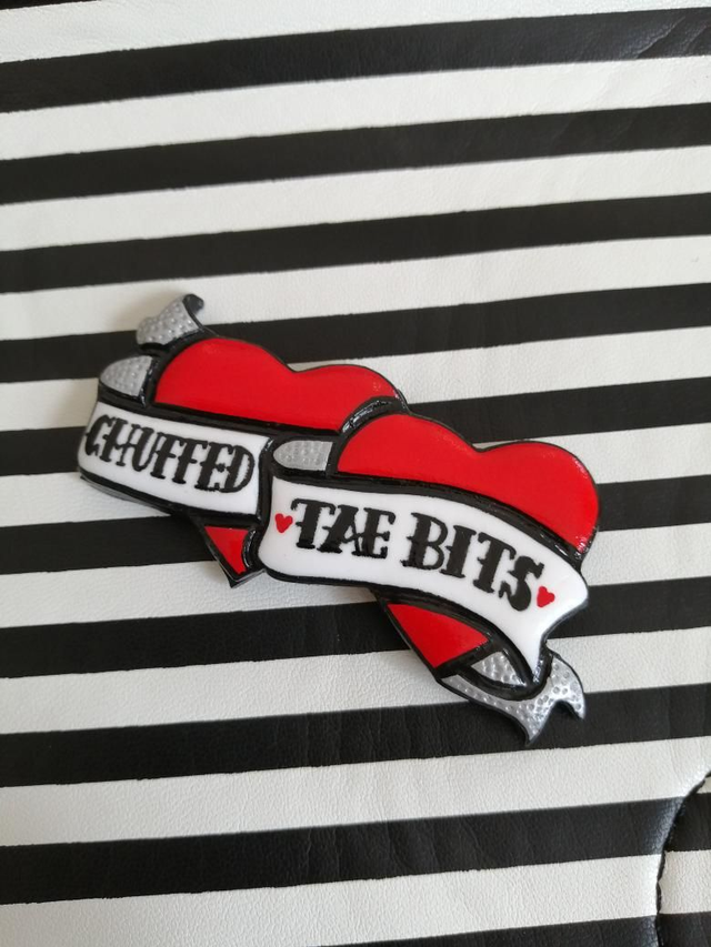 Chuffed Tae Bits Double Heart Brooch