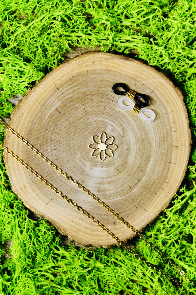 Chaine de lunettes intemporelle dorée personnalisée Fleur