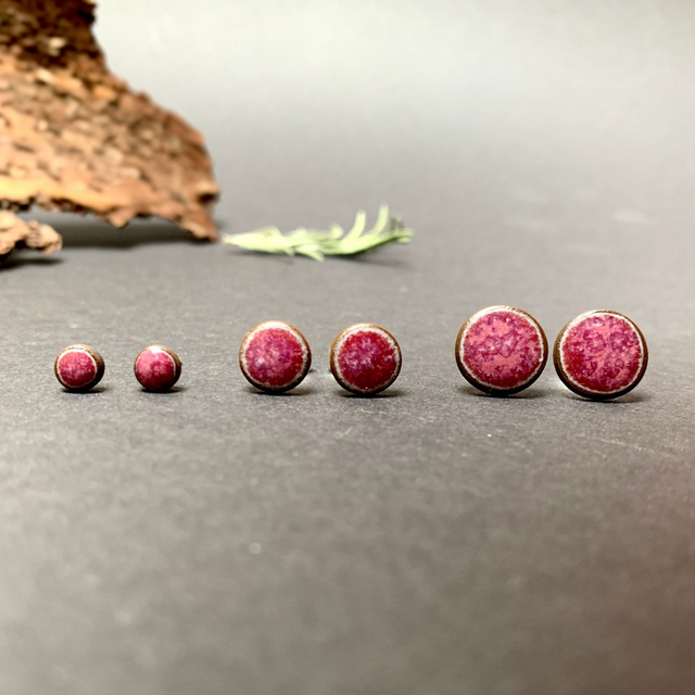 Elegant Fushia Porcelain Earrings Ear Studs, Magenta, mini to large stize, handcrafted, earrings silver plated