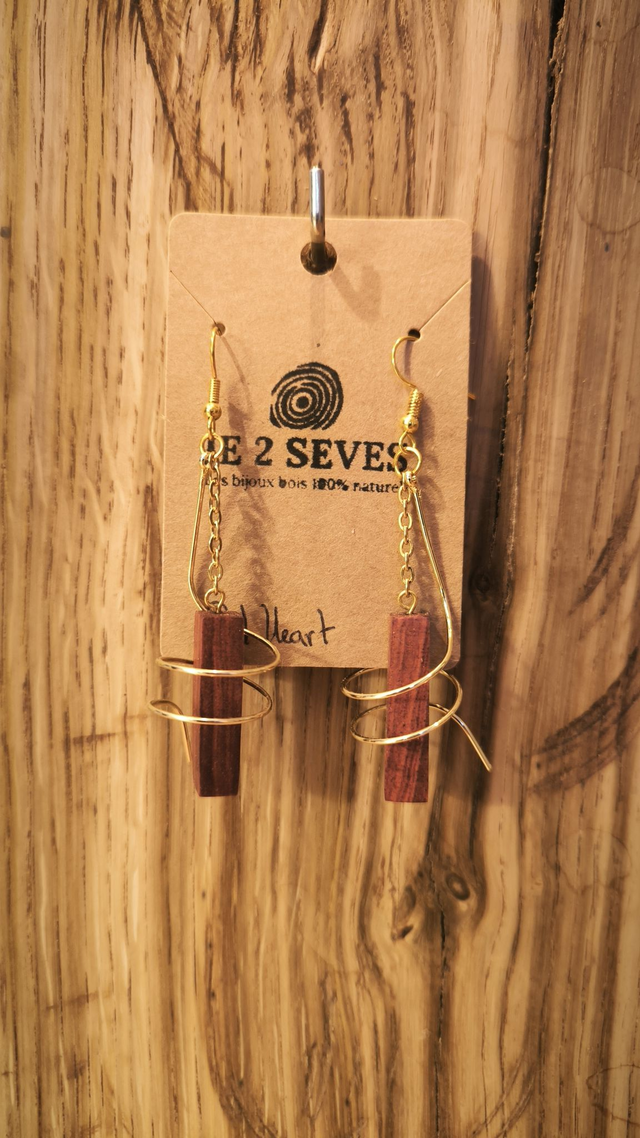Boucles d'oreilles pendantes bois de Red Heart - 250212