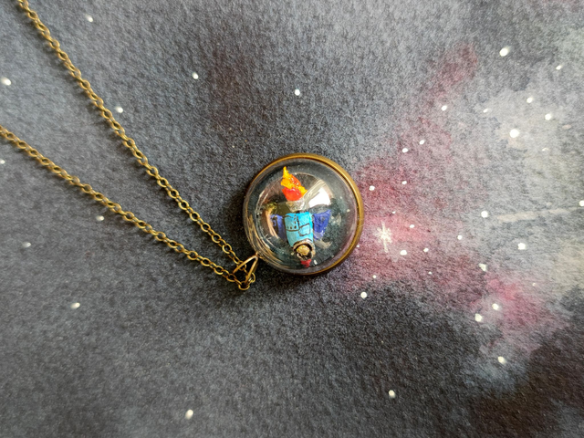 Retro comic rocket - Miniature Jewelry - One of a kind Diorama Art