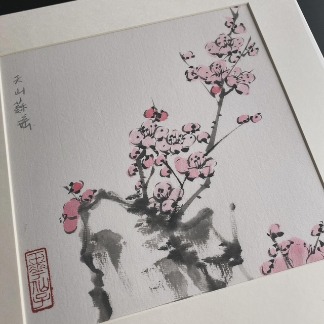 Original hand made Plum Blossom painting Window Mount,19cm*19m