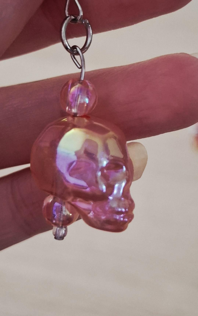 Pink Iridescent Skull Drop Earrings