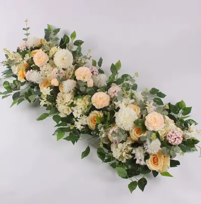 100cm Luxury White Rose Artificial Flower Row Wedding Table Centerpiece Flowers Backdrop Wall Arches Decor Party Stage Floral