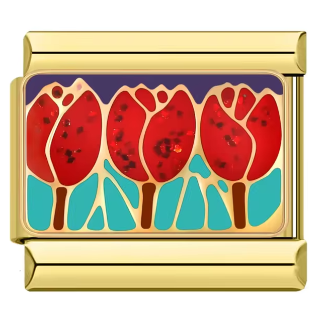 Charm Tulipanes Rojos Dorado