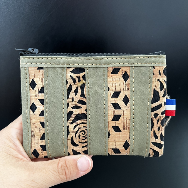 Porte monnaie « kaki/roses » 