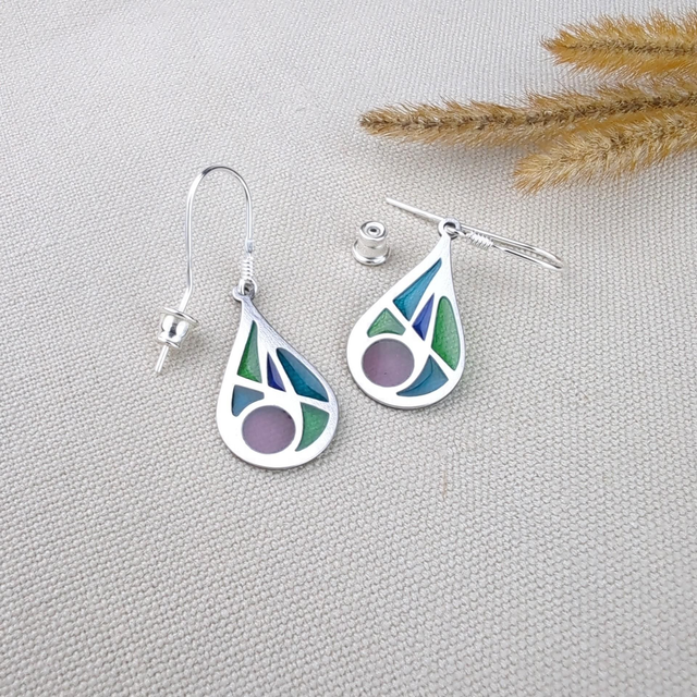 Boucles d'oreilles, les Gouttes, en émail Plique à Jour 