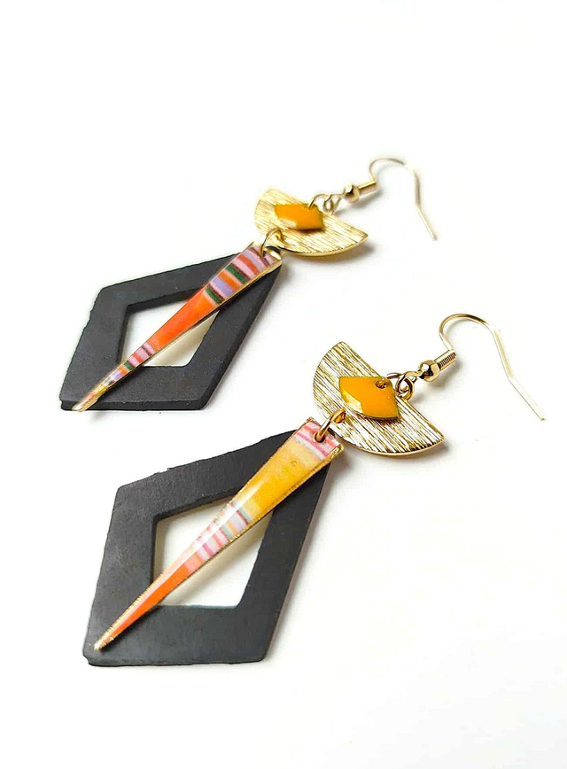 Boucles d&#039;oreilles Upcyclées en Chambre à Air et Papier Recyclés - Géométriques
