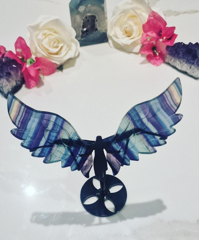 Angel Wings On Stand : Rainbow Fluorite