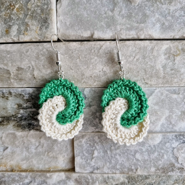 Boucles d'oreilles "Infinies" - Vert &amp; Ecru