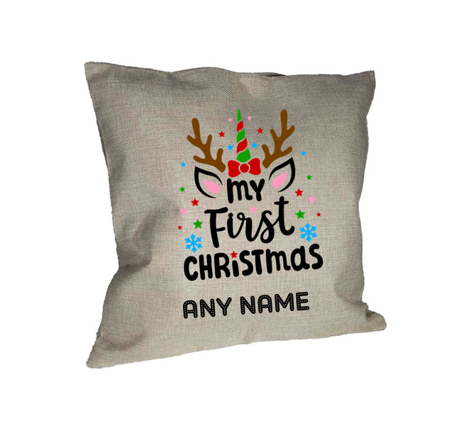 Burlap Cushion - First Christmas