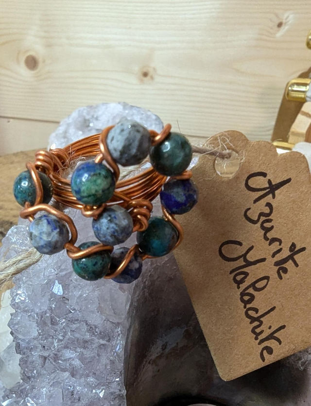 Bague d&#039;Azurite Malachite sur fil d&#039;aluminium BA010