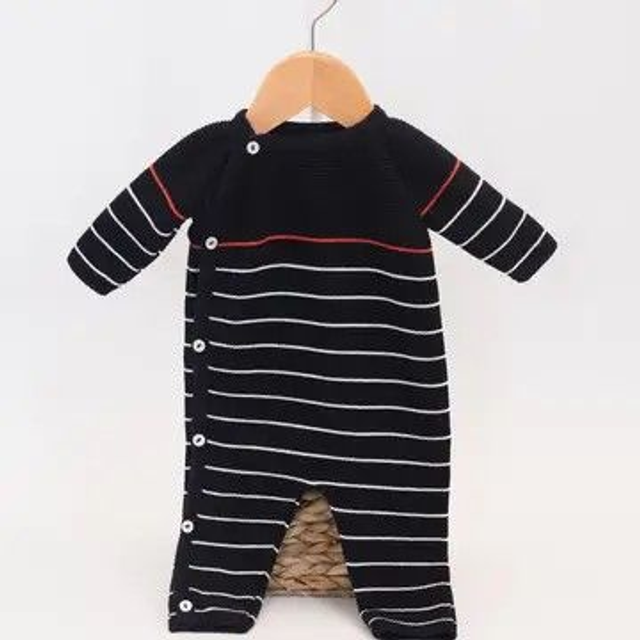 Combinaison coton bio - Éco responsable  Nocturne rayé écru / coquelicot, Layett