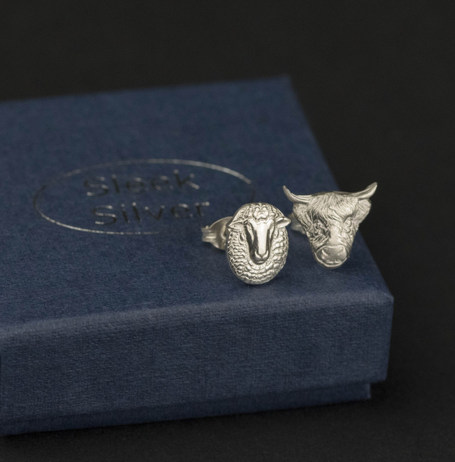Silver Ram and Bull Ear Studs
