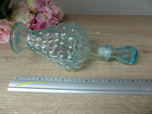Carafe à vin italienne, bouteille en verre aqua raisins, bouteille grappes de raisins, Mod Dep Italie, souvenir saison vendanges, déco bar