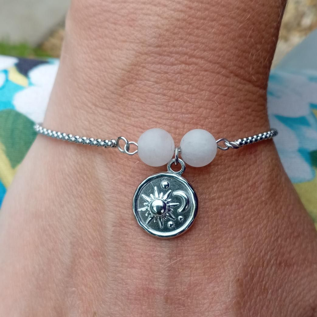 Rose Quartz Crystal Bead Sterling Silver Drawstring Bracelet