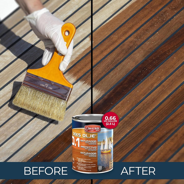 Saturateur D1 Qualité Marine OWATROL - Saturateur Bois Extérieur - Pontons, Terrasses, Bardages - Protège les Bois Denses et Exotiques - 2,5L