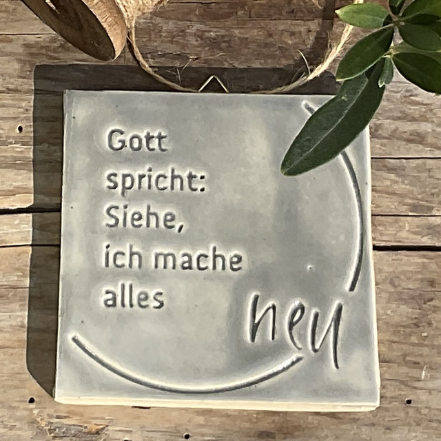 Jahreslosung 2026 - "Wandel" grau - Keramik-Kachel