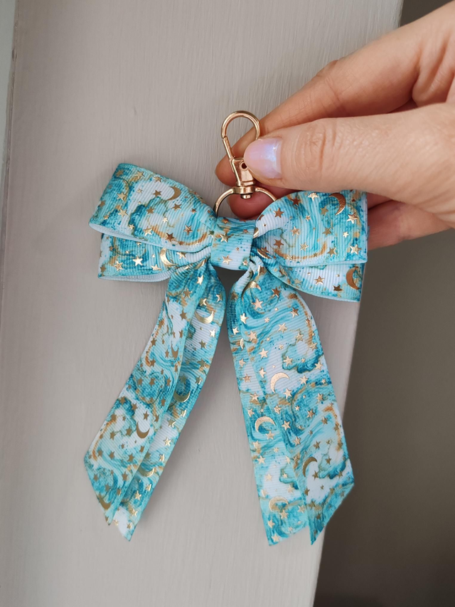 Green moon star bow keychain/bag charm