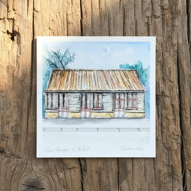 Encre et aquarelle mini - case créole #4 - Les Anses d&#039;Arlet - Martinique 