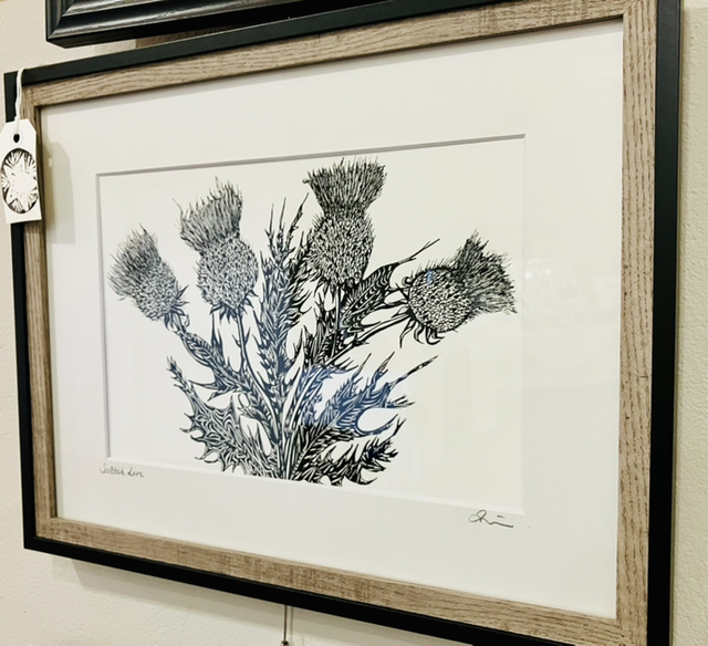 "Scottish Love" Monochrome Thistle Ink sketched framed Fine Art Giclee Print