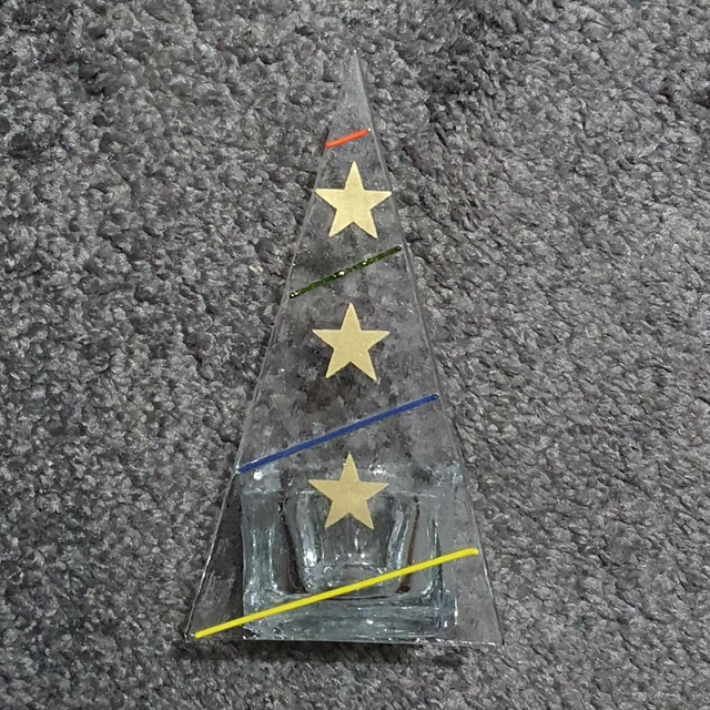 Large 3 stars glass Xmas tree tealight holder 