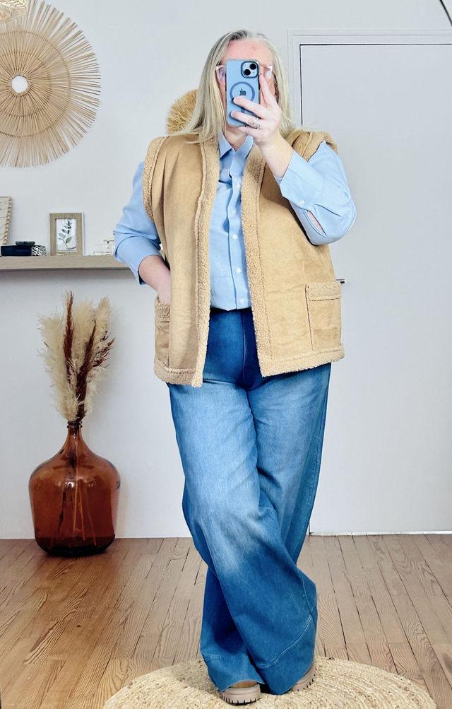 Gilet Sans Manches Bouclettes Beige GT Franck