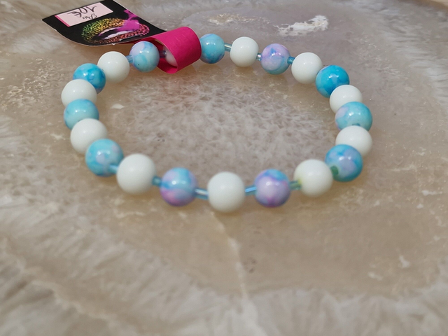 Bracelet Elastique Perles Bleu Ciel Dégradé Rose Blanc Turquoise