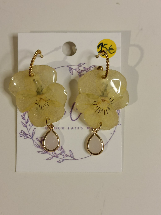 Boucles Pensées Jaunes &amp; Strass Ivoire