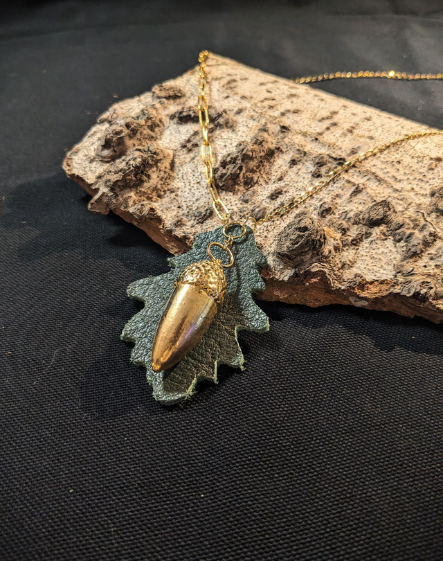 Aglan - Sautoir Gland Or 24k, Cuir