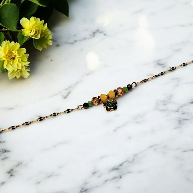 Bracelet acier inoxydable jaune vert et doré