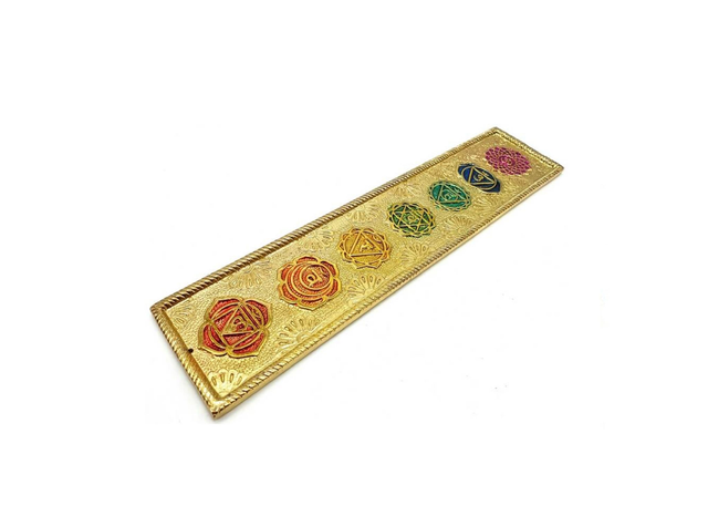 Porte-Encens Métal 7 Chakras Or 28cm