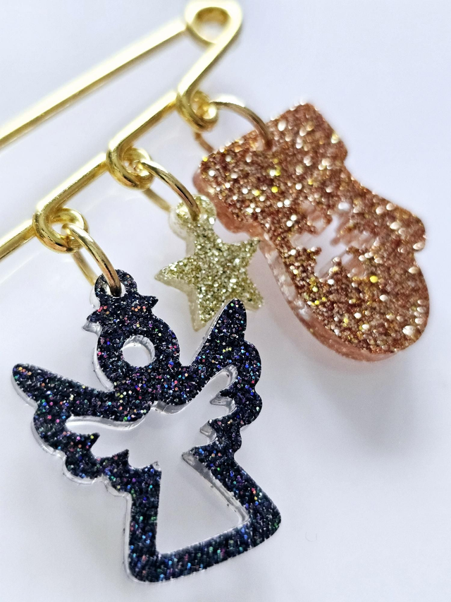 BROCHE DE NOEL NOIR OR MARRON