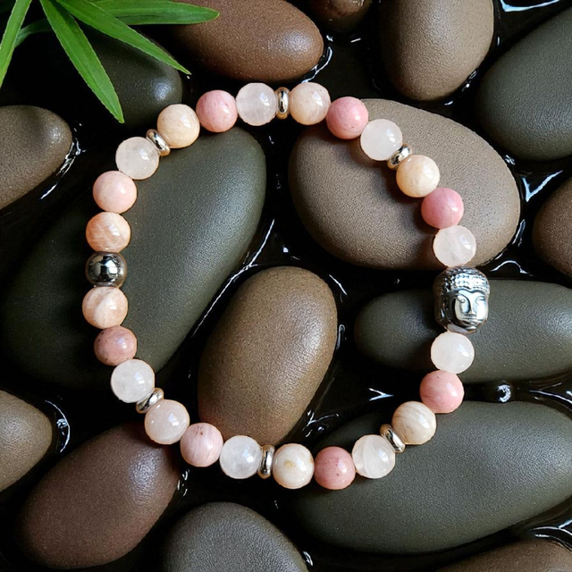 Bracelet Femme "ZEN" : Quartz Rose, Rhodonite &amp; Pierre de Soleil