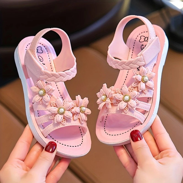Girls' Princess Floral Embellished Sandals with Adjustable Closure