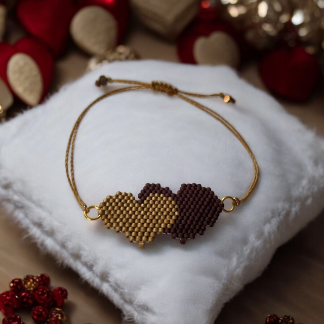 Bracelet duo de coeur cappuccino