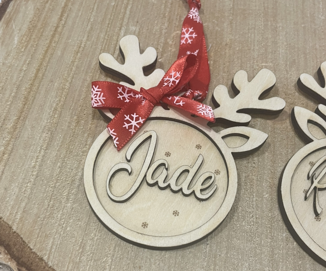 Boule de Noël bois Rennes personnalisé 