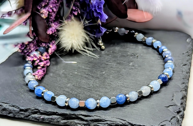 Blue Aventurine Gemstone & Stainless Steel Beaded Anklet
