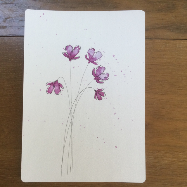 Aquarelle fleurs roses 