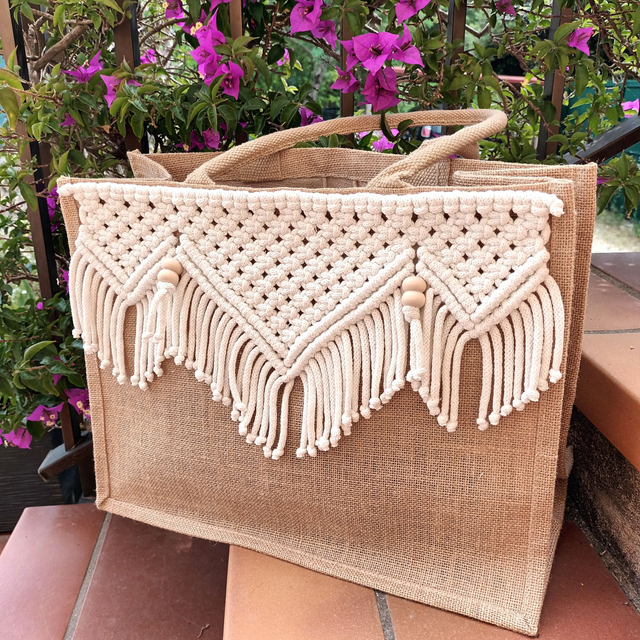 Sac cabas jute et macramé