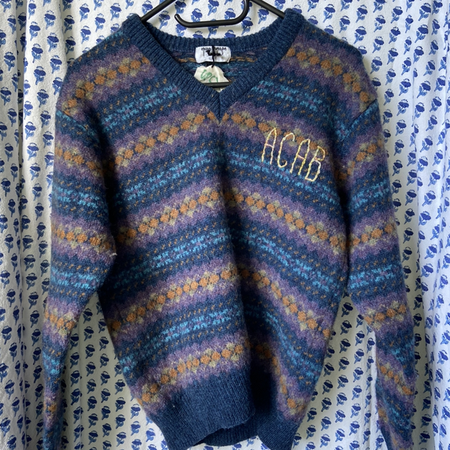 ACAB embroidered jumper upcycled
