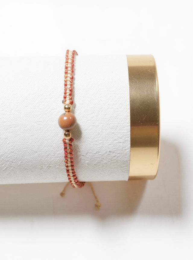 Bracelet double face 1 perle naturelle en micro-macramé