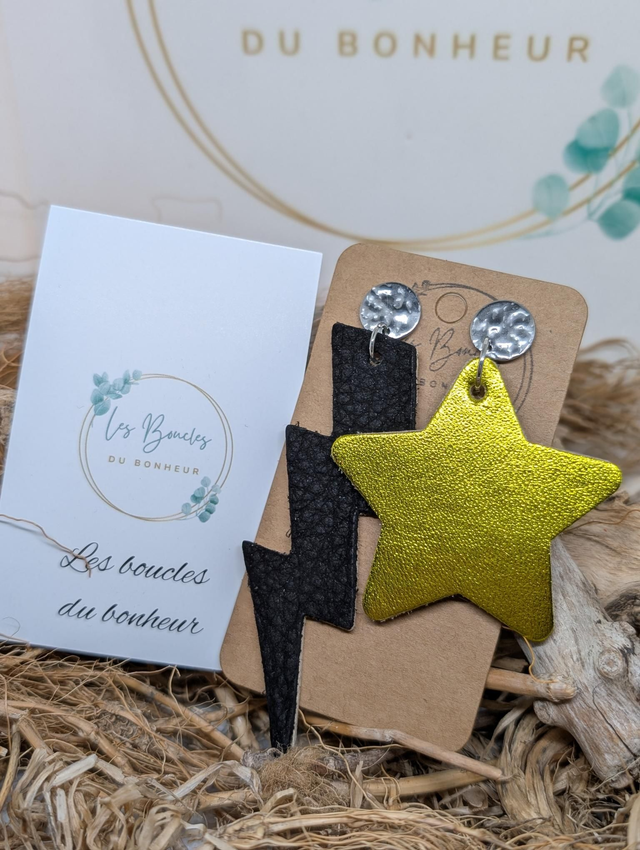 Boucles d&#039;oreilles Asymétrique jaune irisé noir po400