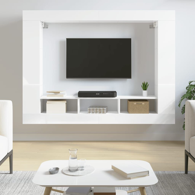 Meuble TV blanc brillant 152x22x113 cm bois d'ingénierie